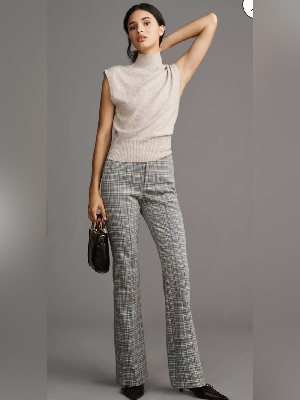 Anthropologie Blue and Gray Plaid Straight-Leg Pants